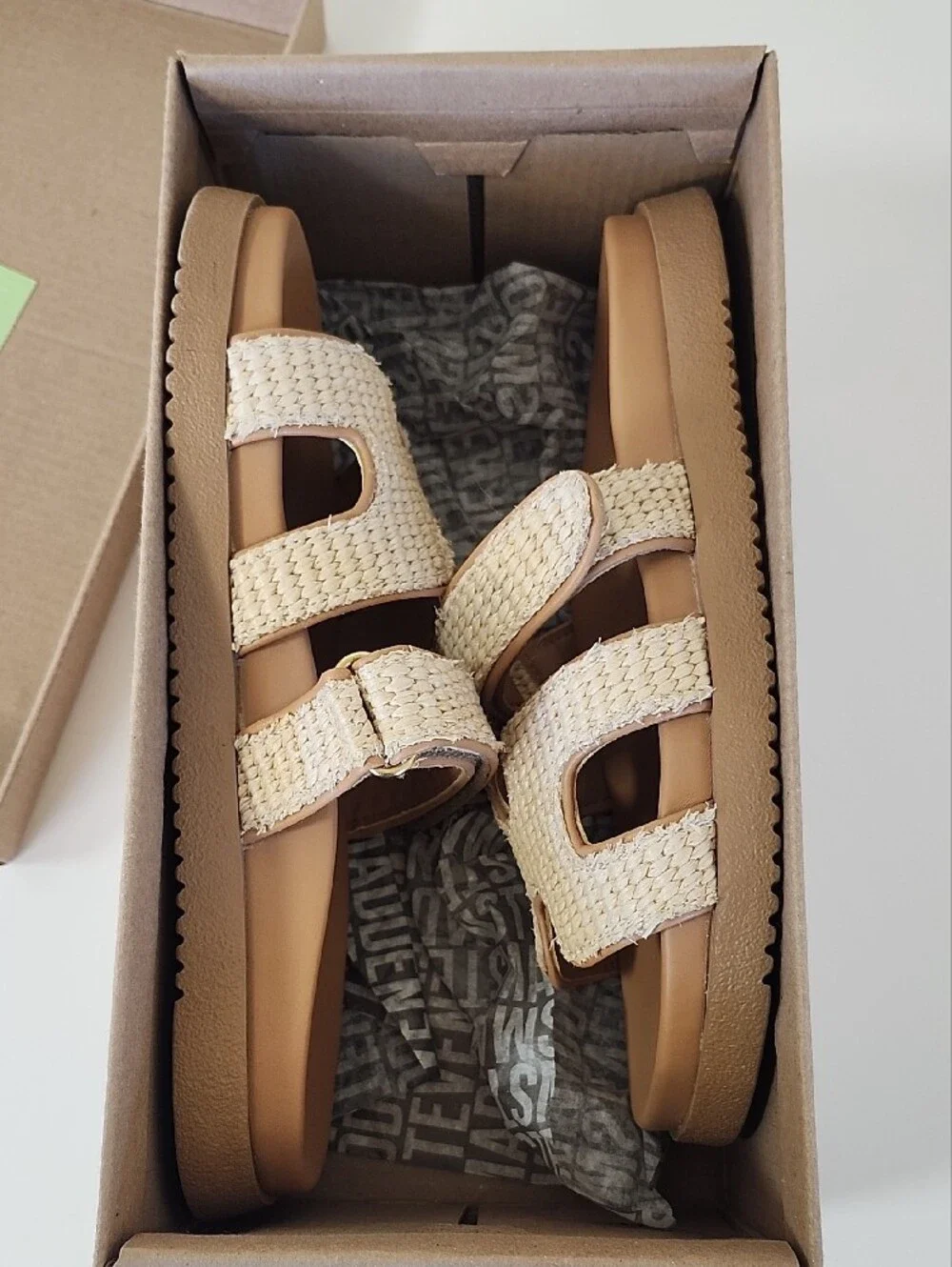Steve Madden Mayven Natural Raffia Woven Slide Sandals